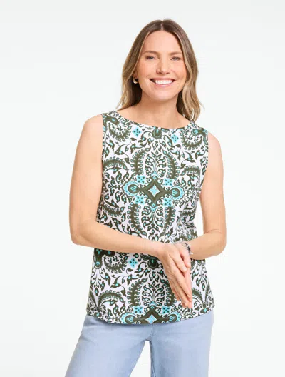 Talbots Plus Petite - Bateau Neck Tank Top - Royal Medallion - White - 2x