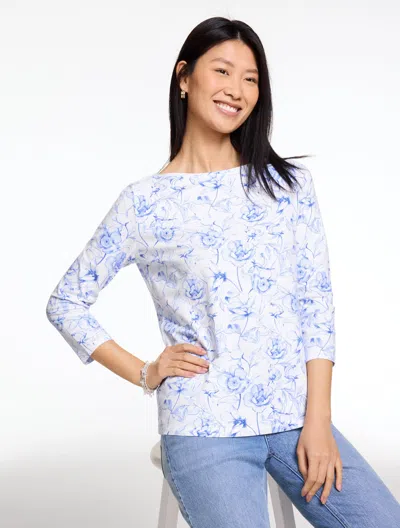 Talbots Plus Petite - Bateau Neck T-shirt - Ethereal Floral - White/vista Blue - 1x