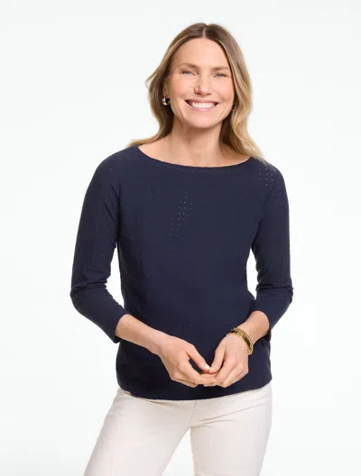 Talbots Plus Petite - Bateau Neck T-shirt - Eyelet Lace - Blue - 2x