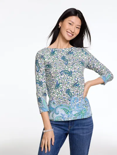 Talbots Plus Petite - Bateau Neck T-shirt - Heritage Paisley - Ivory - 3x  In White