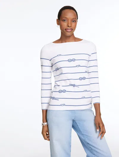 Talbots Plus Petite - Bateau Neck T-shirt - Sailor Knot - White/navy Blue Dusk - 3x