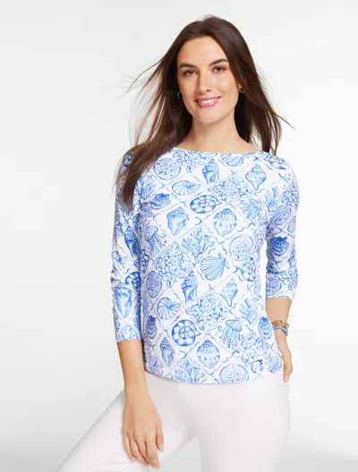 Talbots Plus Petite - Bateau Neck T-shirt - Seashell Tiles - White/blue - 3x  In Multi