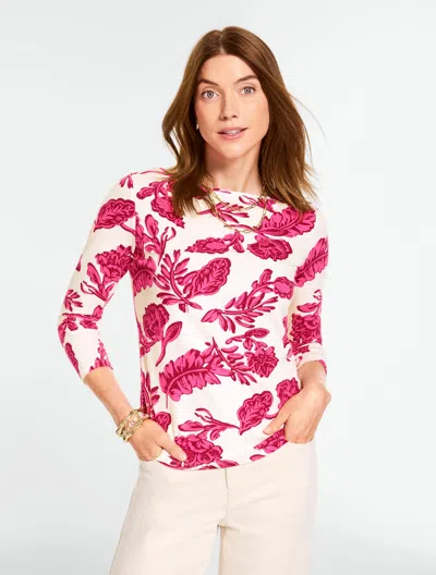 Talbots Plus Petite - Bateau Neck T-shirt - Shadow Floral - Ivory - 2x  In White