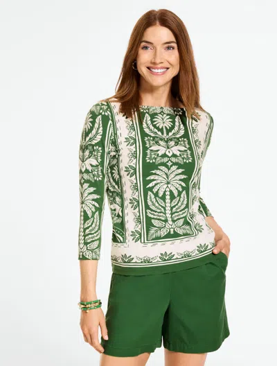Talbots Plus Petite - Bateau Neck T-shirt - Tropical Damask - Ivory/grove Green - 3x