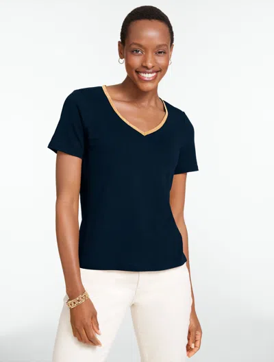 Talbots Plus Petite - Beaded V-neck T-shirt - Blue - 1x