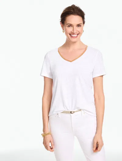 Talbots Plus Petite - Beaded V-neck T-shirt - White - 2x