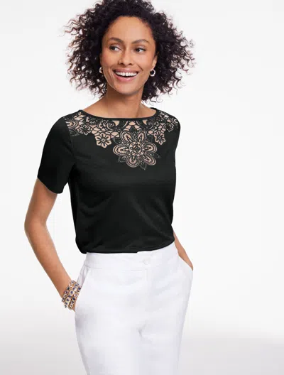Talbots Plus Petite - Burnout Jersey Short Sleeve Top - Black - 3x