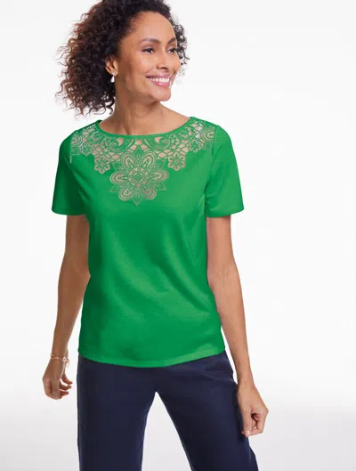 Talbots Plus Petite - Burnout Jersey Short Sleeve Top - Hillside Green - 3x