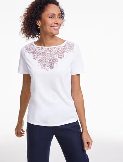 Talbots Plus Petite - Burnout Jersey Short Sleeve Top - White - 3x