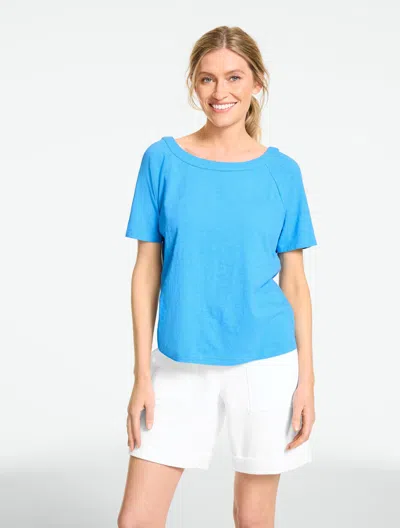 Talbots Plus Petite - Button Back Crewneck Slub T-shirt - Clear Sky Blue - 2x