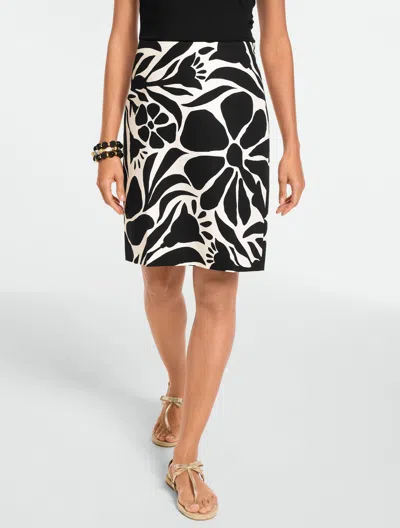 Talbots Plus Petite - Canvas A-line Skirt - Abstract Floral - Black/ivory - 14  In Multi