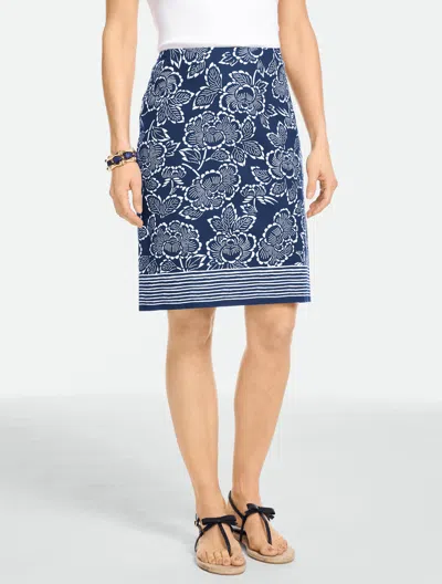 Talbots Plus Petite - Canvas A-line Skirt - Block Floral - Ink/white - 22  In Blue