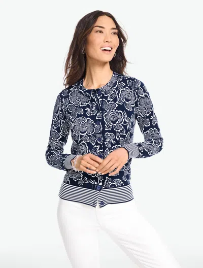 Talbots Plus Petite - Charming Cardigan Sweater - Capri Rose - Ink/white - X  In Blue