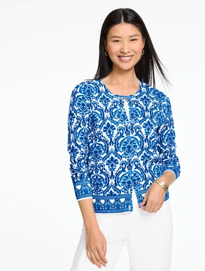 Talbots Plus Petite - Charming Cardigan Sweater - Majestic Medallion - White/catalina Blue - 3x