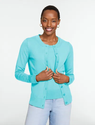 Talbots Plus Petite - Charming Cardigan Sweater - Wide Placket - Vivid Turquoise - 3x  In Blue