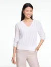 Talbots Plus Petite - Chevron Pointelle V-neck Pullover Sweater - White - X