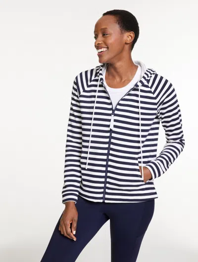 Talbots Plus Petite - Classic French Terry Hooded Jacket - Stripe - Indigo/white - 3x  In Multi