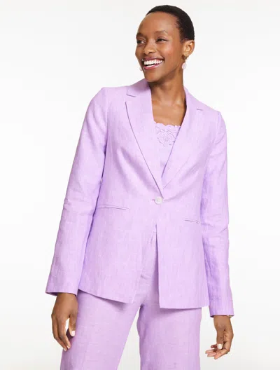 Talbots Plus Petite - Classic Linen Single Button Blazer - Spring Lilac/white - 16