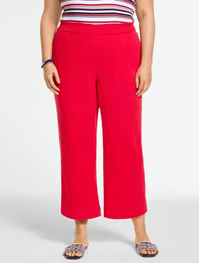 Talbots Plus Petite - Cotton Gauze Straight Crop Pull-on Pants - Red - 2x