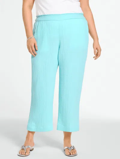 Talbots Plus Petite - Cotton Gauze Straight Crop Pull-on Pants - Turquoise Blue - 1x