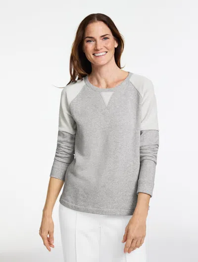 Talbots Plus Petite - Cozy French Terry Crewneck Sweater Pullover - Grey Sky Heather - 1x