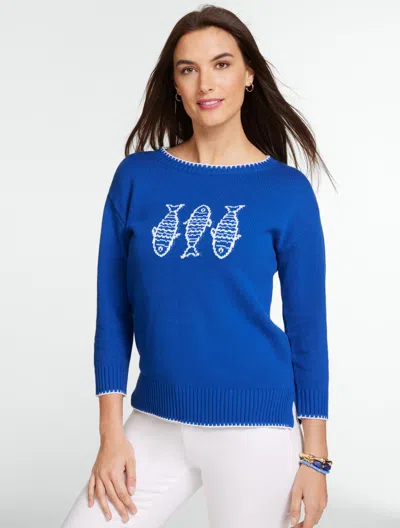 Talbots Plus Petite - Crewneck Sweater - Sardine - Catalina Blue/white - 3x