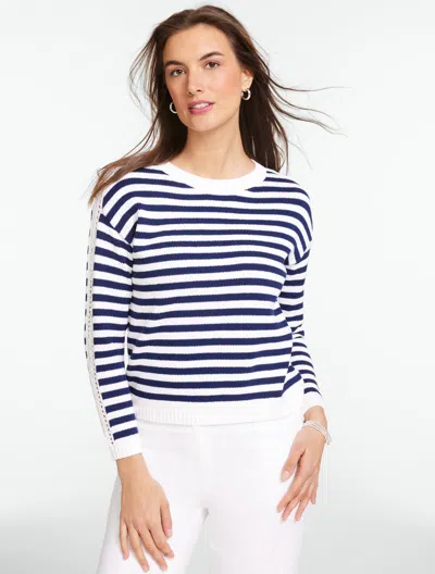 Talbots Plus Petite - Crewneck Sweater - Stripe - White/ink - 3x  In Multi