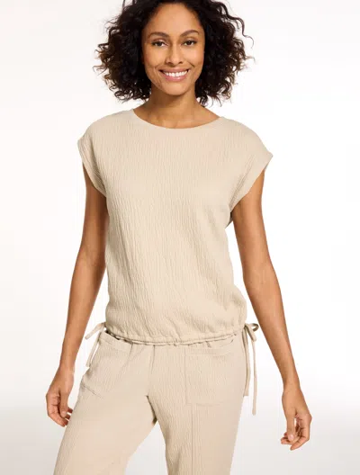Talbots Plus Petite - Crinkle Gauze Side Tie T-shirt - Oat - 2x  In Brown