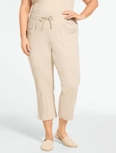 Talbots Plus Petite - Crinkle Gauze Straight Leg Pants - Oat - 3x  In Brown