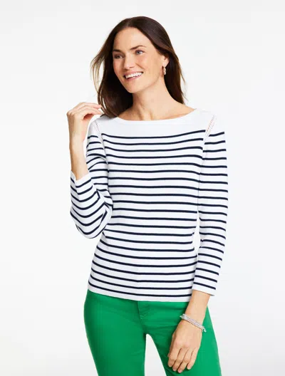 Talbots Plus Petite - Crochet Boatneck Pullover Sweater - White/indigo - 2x  In Multi