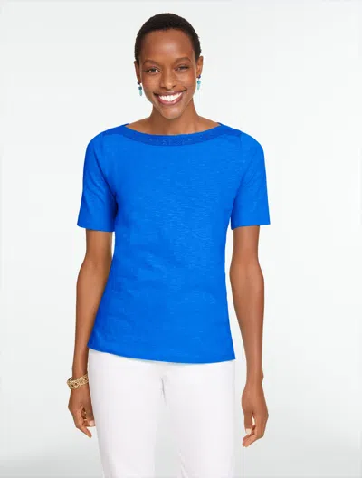 Talbots Plus Petite - Crochet Trim Bateau Neck T-shirt - Catalina Blue - 3x