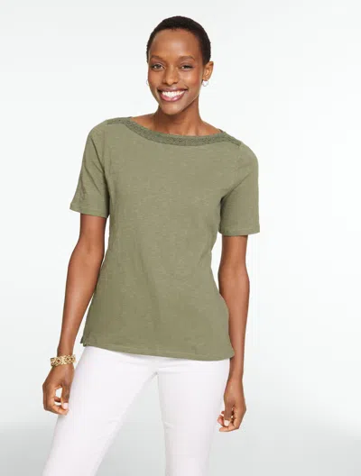Talbots Plus Petite - Crochet Trim Bateau Neck T-shirt - Olive Leaf - 3x  In Green