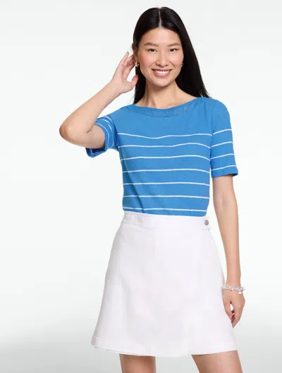 Talbots Plus Petite - Crochet Trim Bateau Neck T-shirt - Stripe - Shore Blue/white - 3x - 100% Cotton Talbot