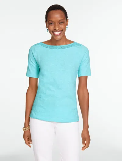 Talbots Plus Petite - Crochet Trim Bateau Neck T-shirt - Turquoise Blue - 3x