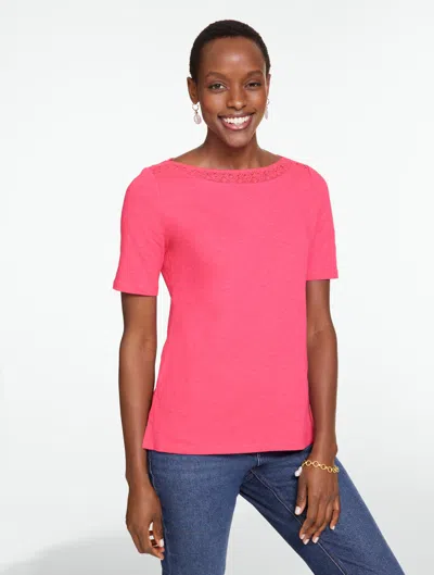 Talbots Plus Petite - Crochet Trim Bateau Neck T-shirt - Vibrant Pink - 3x