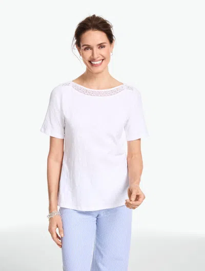 Talbots Plus Petite - Crochet Trim Bateau Neck T-shirt - White - 3x