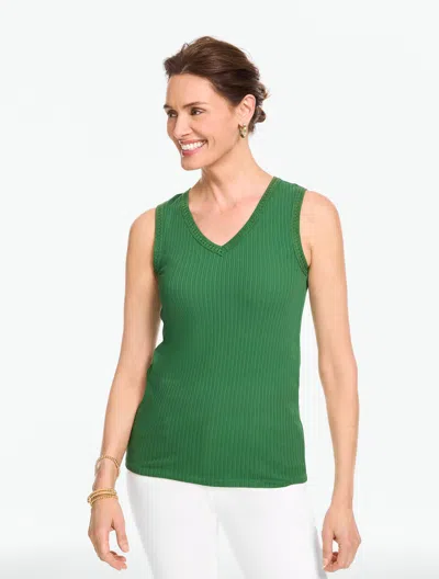 Talbots Plus Petite - Crochet Trim Ribbed Sleeveless Tank Top - Grove Green - 3x