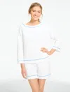 Talbots Plus Petite - Diamond Jacquard Crewneck Sweater Pullover - Piped - White - 2x  In White