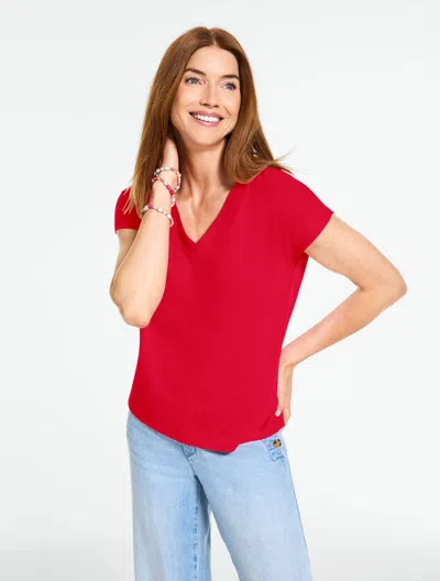 Talbots Plus Petite - Dolman Sleeve V- Neck T-shirt - Red - 2x