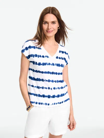 Talbots Plus Petite - Dolman Sleeve V- Neck T-shirt - Tie-dye - White/blue - 3x