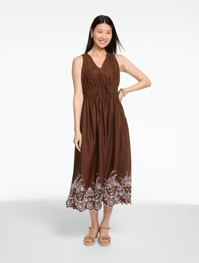 Talbots Plus Petite - Dot Eyelet Fit & Flare Midi Dress - Dark Walnut - 18  In Brown