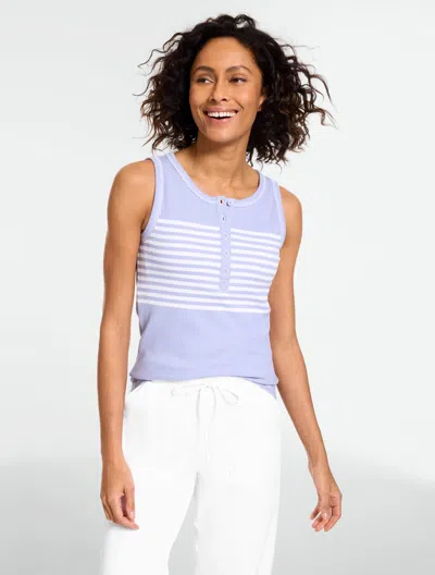 Talbots Plus Petite - Draped Rib Henley Sleeveless Tank Top - Sailaway Stripe - Sweet Lavender/white - 2x Ta In Purple