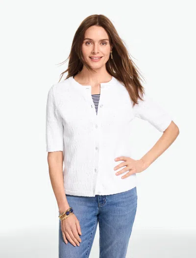 Talbots Plus Petite - Elbow Sleeve Crewneck Cardigan Sweater - White - X