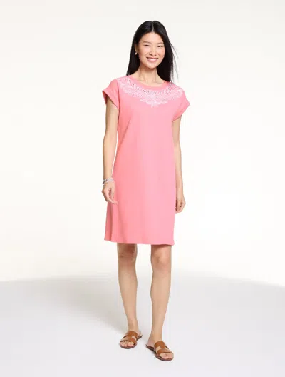 Talbots Plus Petite - Embroidered French Terry Shift Dress - Pink Guava - 3x - 100% Cotton