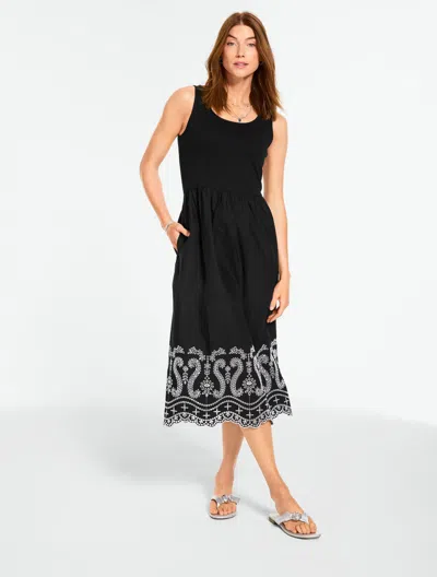 Talbots Plus Petite - Embroidered Mixed Media Midi Dress - Black/white - 1x  In Multi