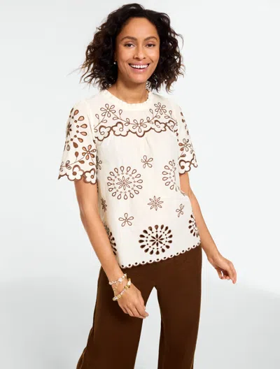 Talbots Plus Petite - Embroidered Voile Top - Ivory - 3x - 100% Cotton  In White