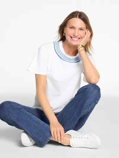 Talbots Plus Petite - Embroidered Yoke Top - White - 1x