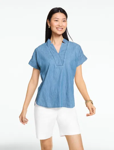 Talbots Plus Petite - Extended Shoulder Denim Popover Shirt - Catalina Breeze Wash - 3x