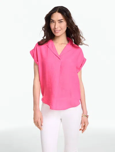 Talbots Plus Petite - Extended Shoulder Linen Popover Shirt - Bright Pink
