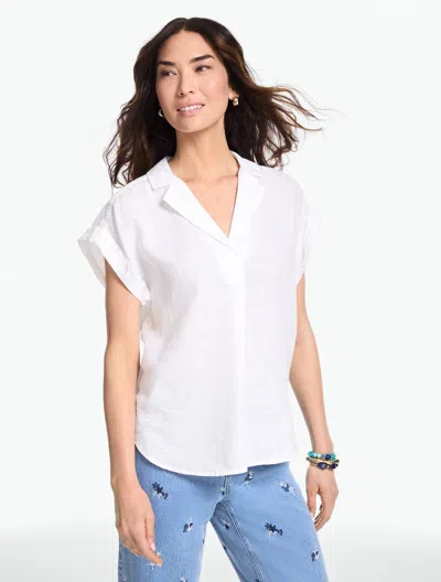Talbots Plus Petite - Extended Shoulder Linen Popover Shirt - White - 2x